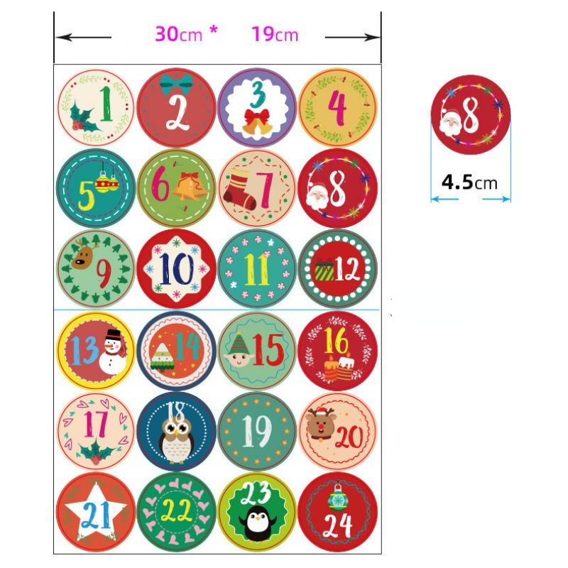 24ks/šarže číslo vánočního adventního kalendáře PVC těsnící nálepka pro nový rok vánoční bonboniéra Dárková krabice podpis štítek pečetní nálepka