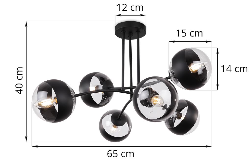 Toledo Black Ceiling Lamp 6-Flat Black Lampshade E14
