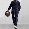 Pantaloni casual de primăvară și toamnă pentru bărbați, pulover jacquard cu gât în V, set din două piese