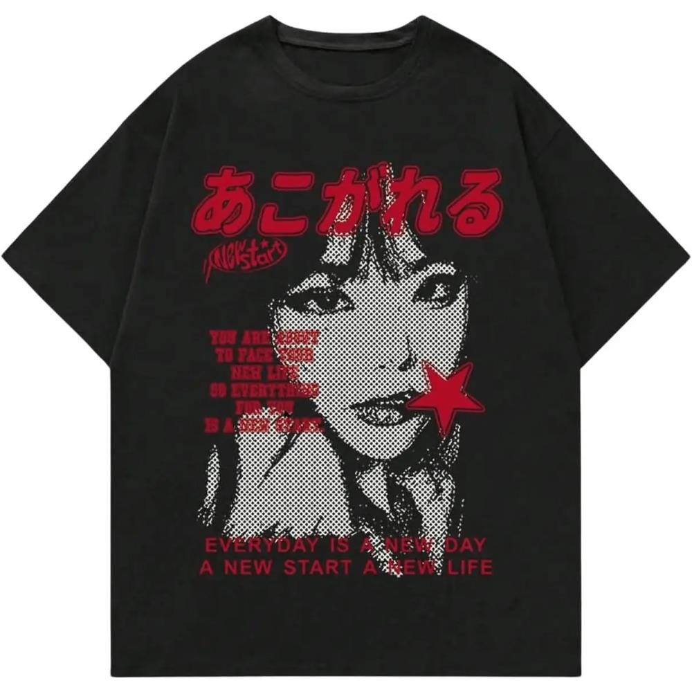 

Мужская футболка с графическим принтом в японском стиле, с коротким рукавом - Повседневная футболка с круглым вырезом для модного и уникального стиля, мужская одежда S