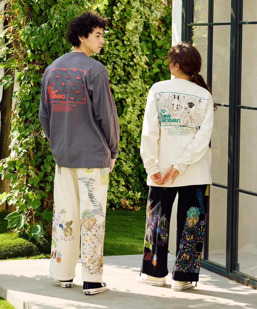 [go Slow Caravan] 351902 USA/C Square Logo Back Print Long Sleeve T-Shirt, Black, Size 2, M