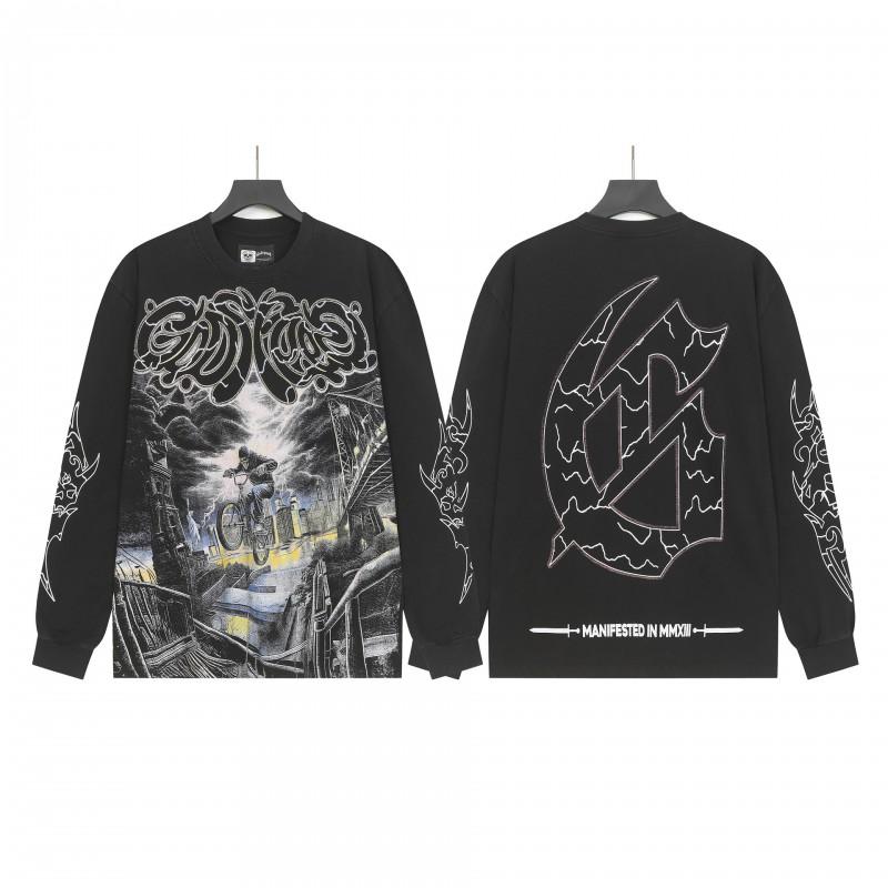 Unisex Vintage Skull Print Washed Cotton Long Sleeve Hoodie Streetwear Loose Fit