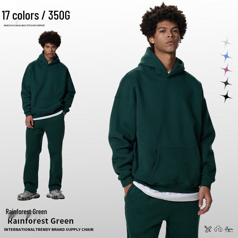 Men s Heavyweight American Trend Hoodie - Solid Color Casual plus Velvet Small