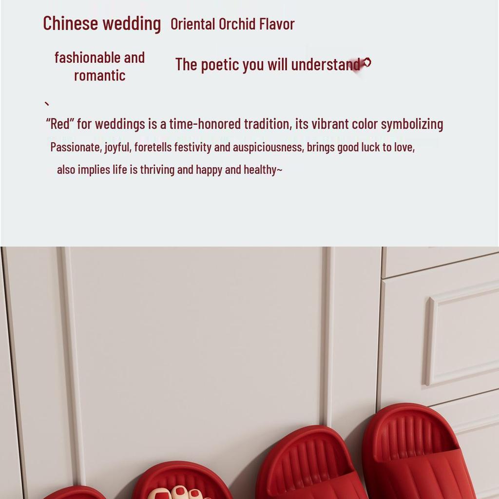Couples' Festive Red Wedding Slippers: Non-slip, Lightweight Indoor Sandals