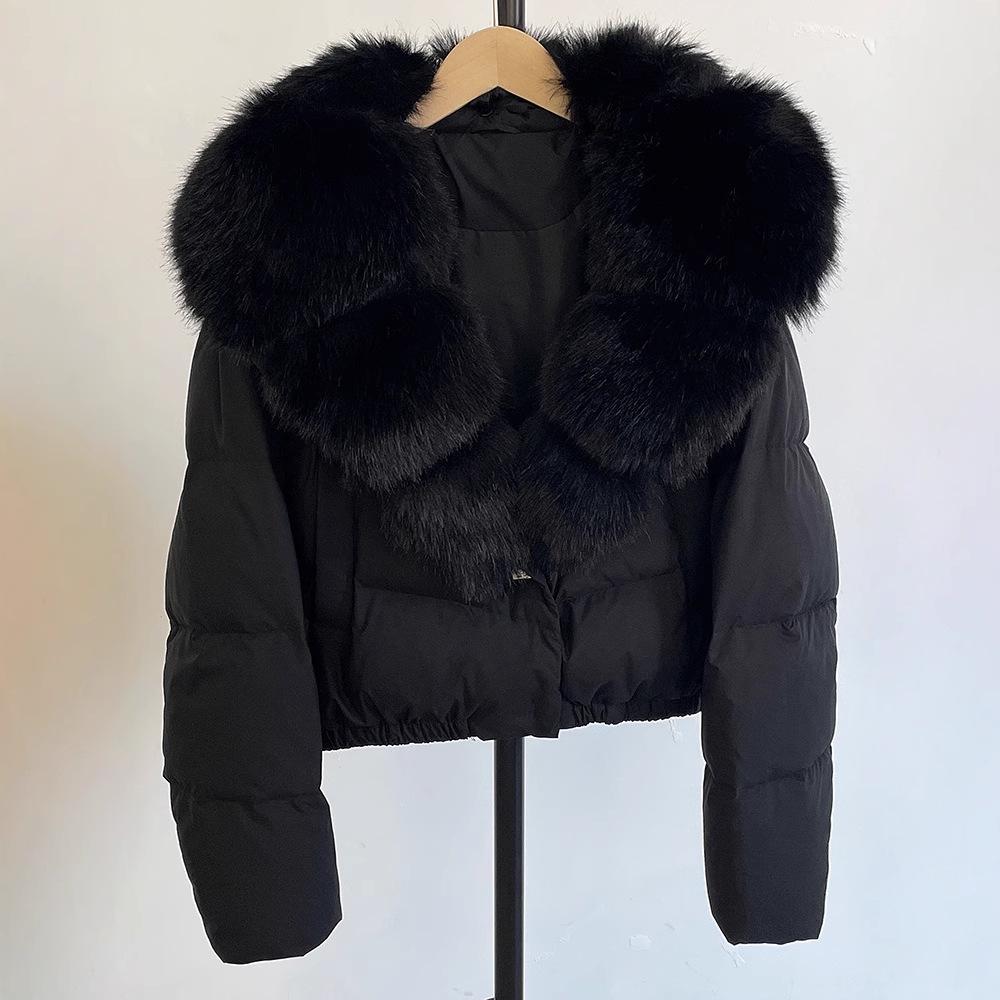Women's Short Winter Faux Fur Collar Duck Down Jacket