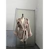 Womens Winter Hooded Wrap Coat Short Wool Blend Oversized Outerwear In Gray Khaki