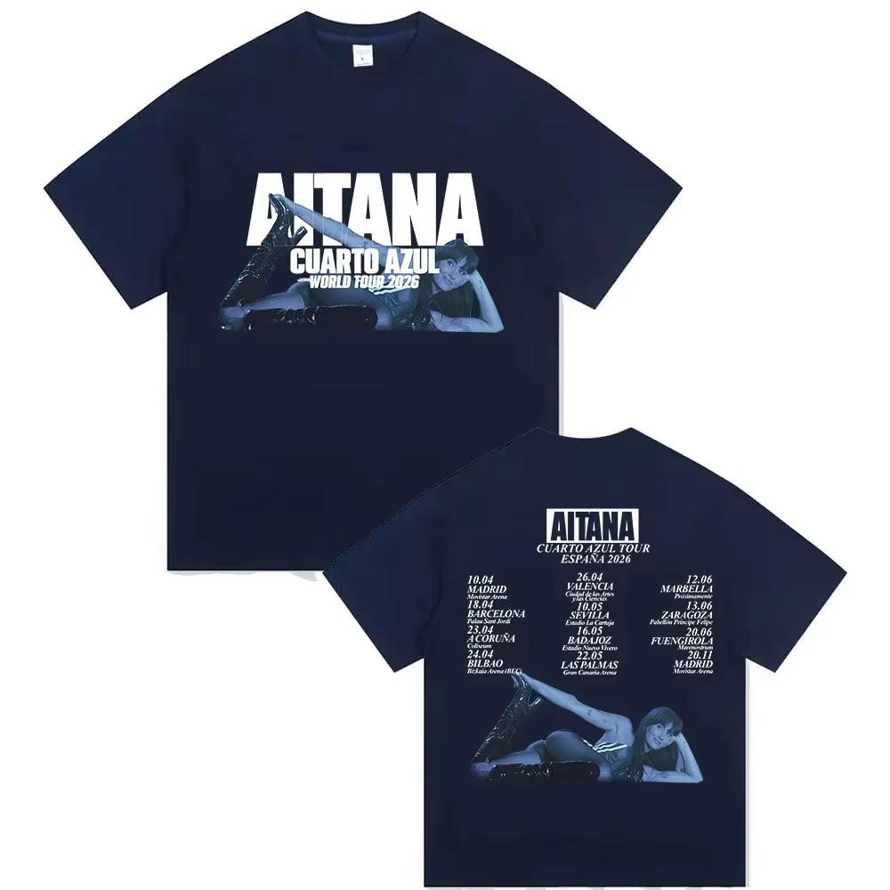 Aitana Cuarto Azul World Tour 2026 Print T Shirt Mens Women Hip Hop Vintage Fashion Cotton Short Sleeve Tshirt Fans Streetwear