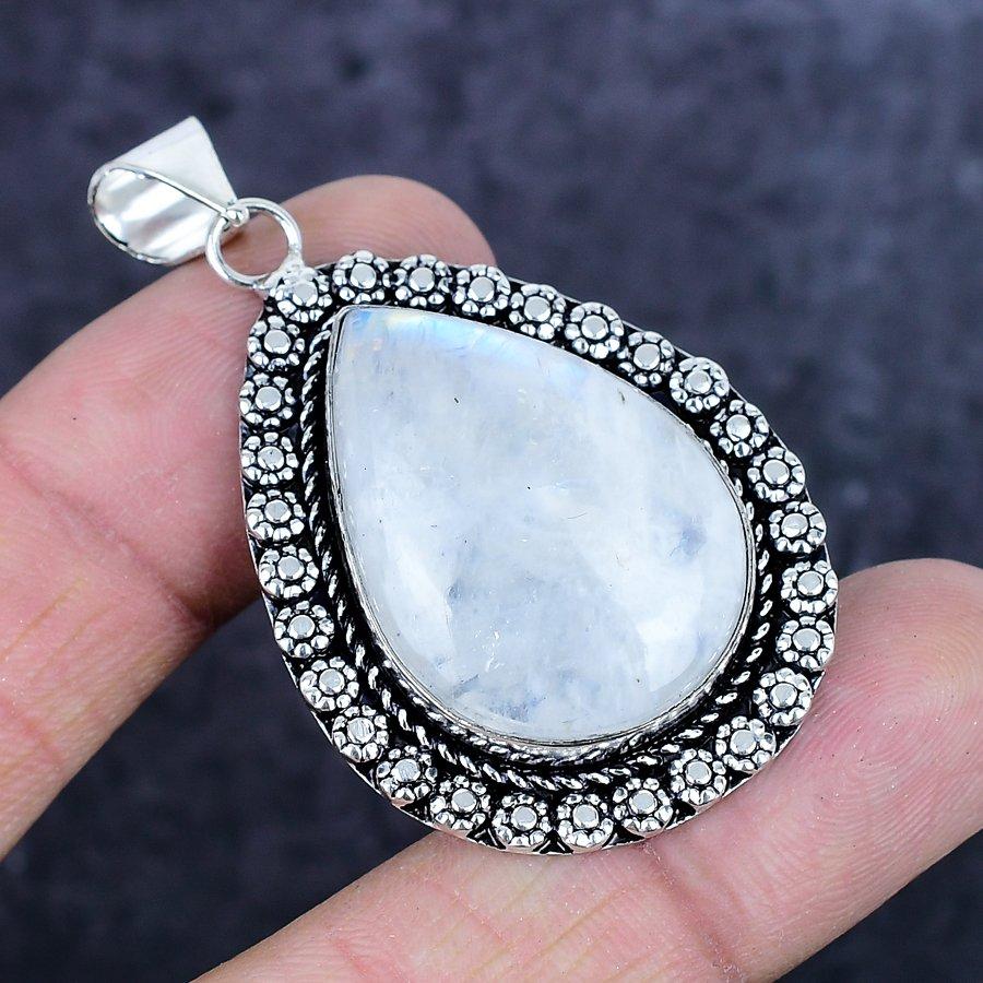 Natural Moonstone Gemstone Handmade 925 Sterling Silver Pendant 2.17" ETC-14215