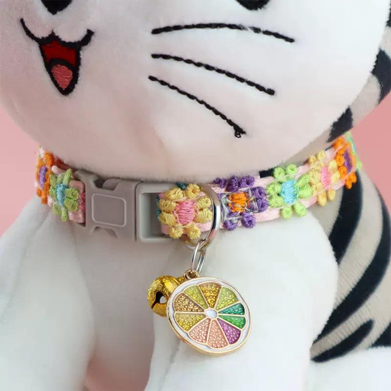 Adjustable Rainbow Lace Floral Collar with Bell for Small Dogs and Cats