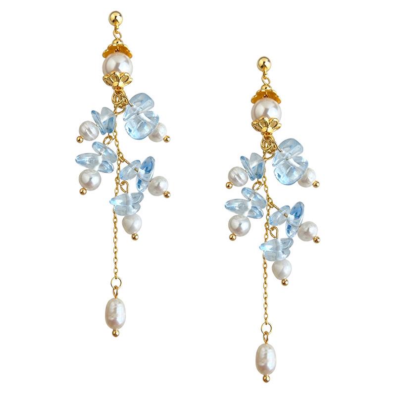 Elegant Chinese Style Freshwater Pearl and Crystal Tassel Earrings for Beach Vacations