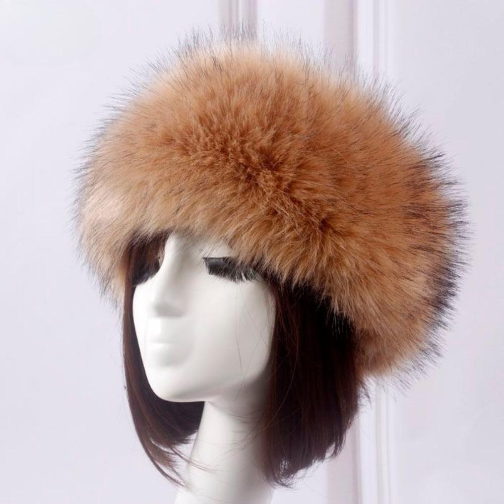 Women's Hat Faux Fox Fur Headband Hat Autumn and Winter Warm Headband Hat Plush Open Top Hat