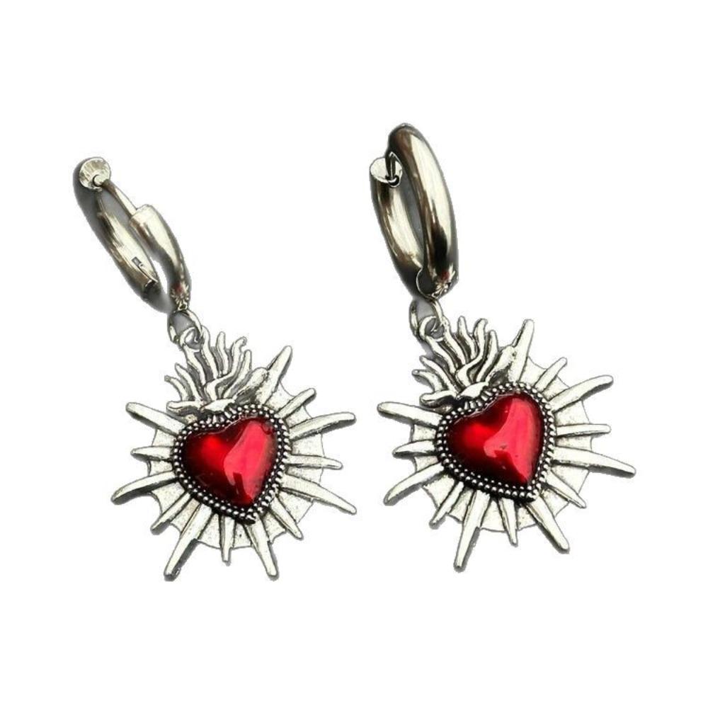 Gothic Temperament Sacred Heart Red Black Drip Glaze Heart Shape Hoop Earrings for Women Halloween Party Stainless Steel Jewelry