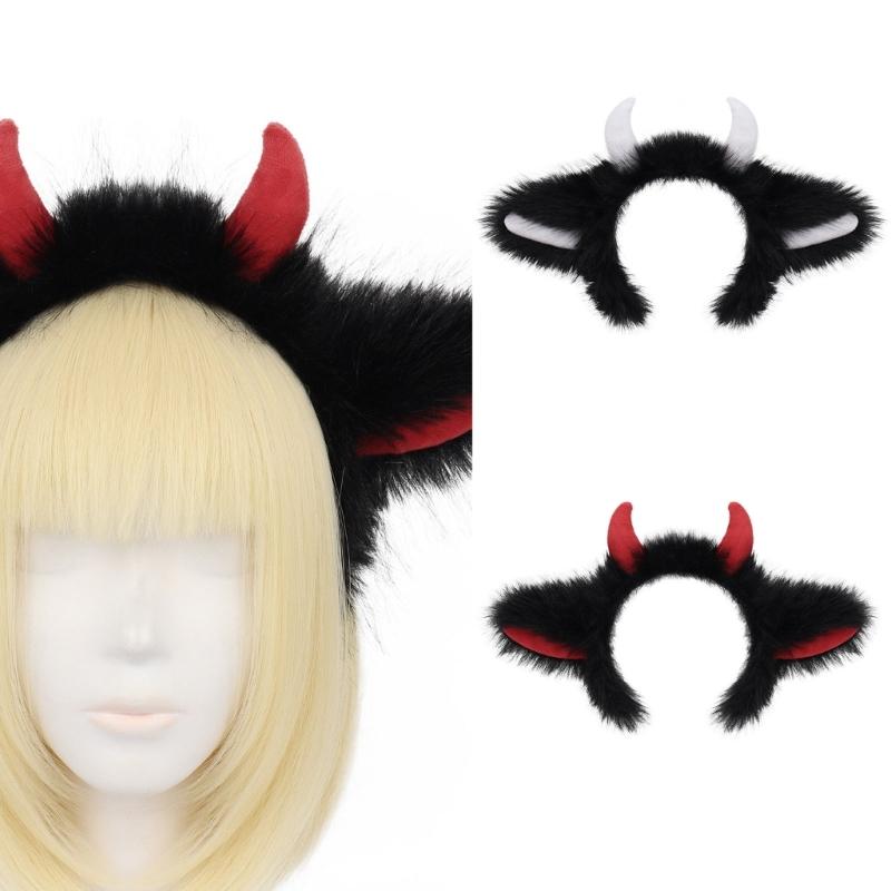 Fuzzy Devil Horn Headpiece Halloween Party Supply Furry Hairband With Lightweight Design Halloween Hair Ornaments