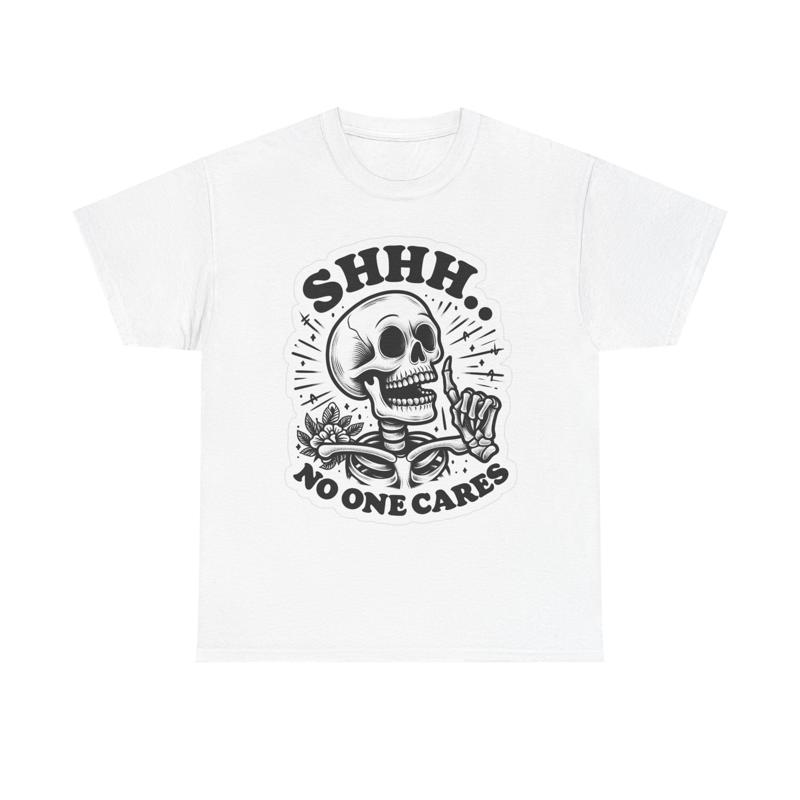 Skeleton Shhh No One Cares Graphic T-shirt S