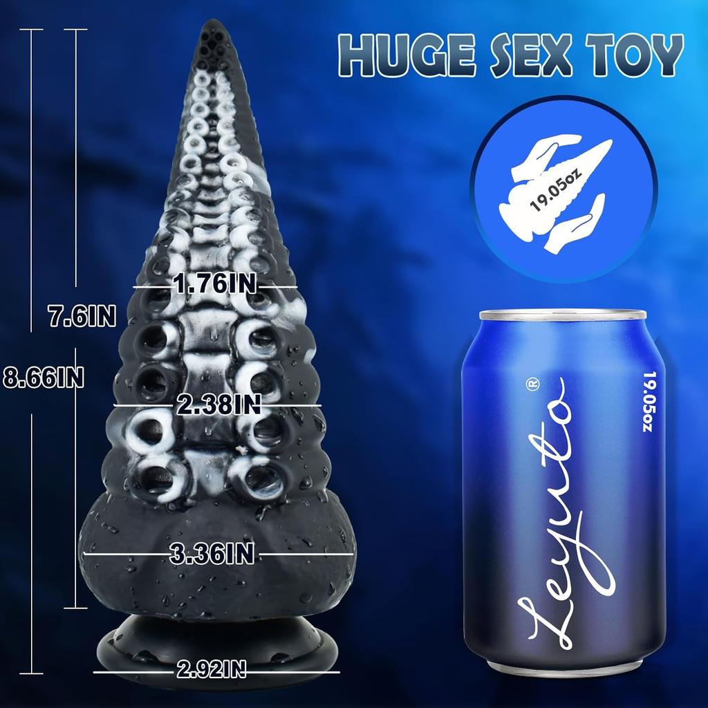 Riesiger dicker Tentakeldildo, großer Monsterdildo, großer schwarzer Dildo mit starken Saugnäpfen, konischer Analdildo aus Silikon, Produkte für Erwachsene