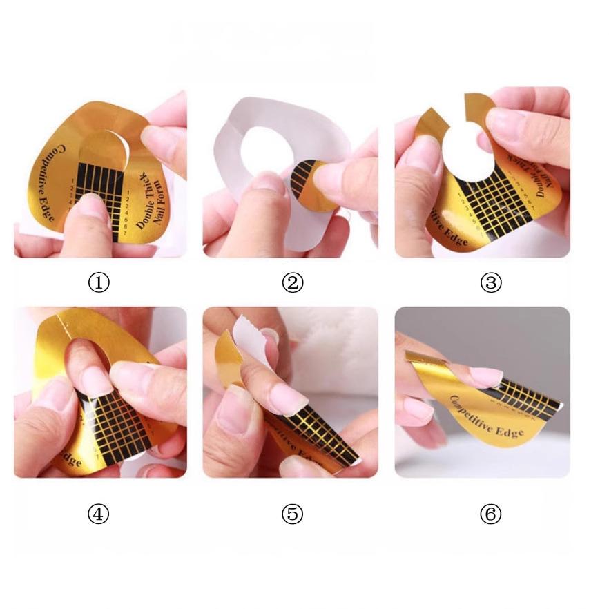Gold Horseshoe Nail Extension Paper Trays, 500-Piece Roll, for Gel and Crystal Nail Extensions.
