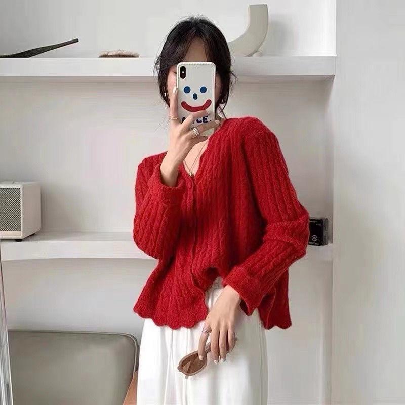 Korean version new long sleeved spring and autumn thin cardigan knitted top loose short sweater slimming jacket