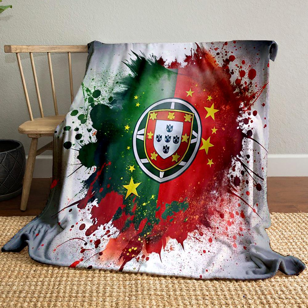 Portugal Flag Splash Designed Flannel blanket for bedroom, living room, sofa, and nap