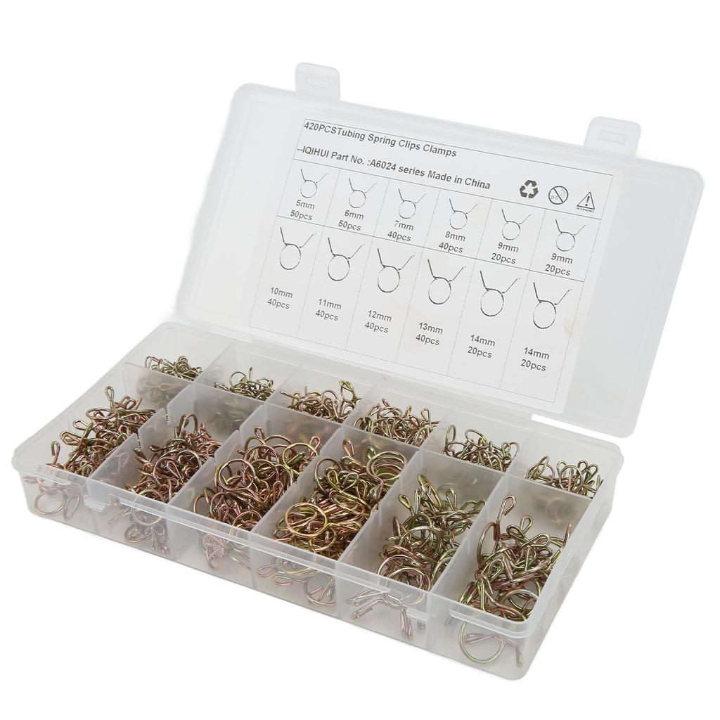 420pcs Fuel Line Spring Wire Clips 10‑Size 5‑14mm Air Tube Clamps for Motorcycle Scooter ATV