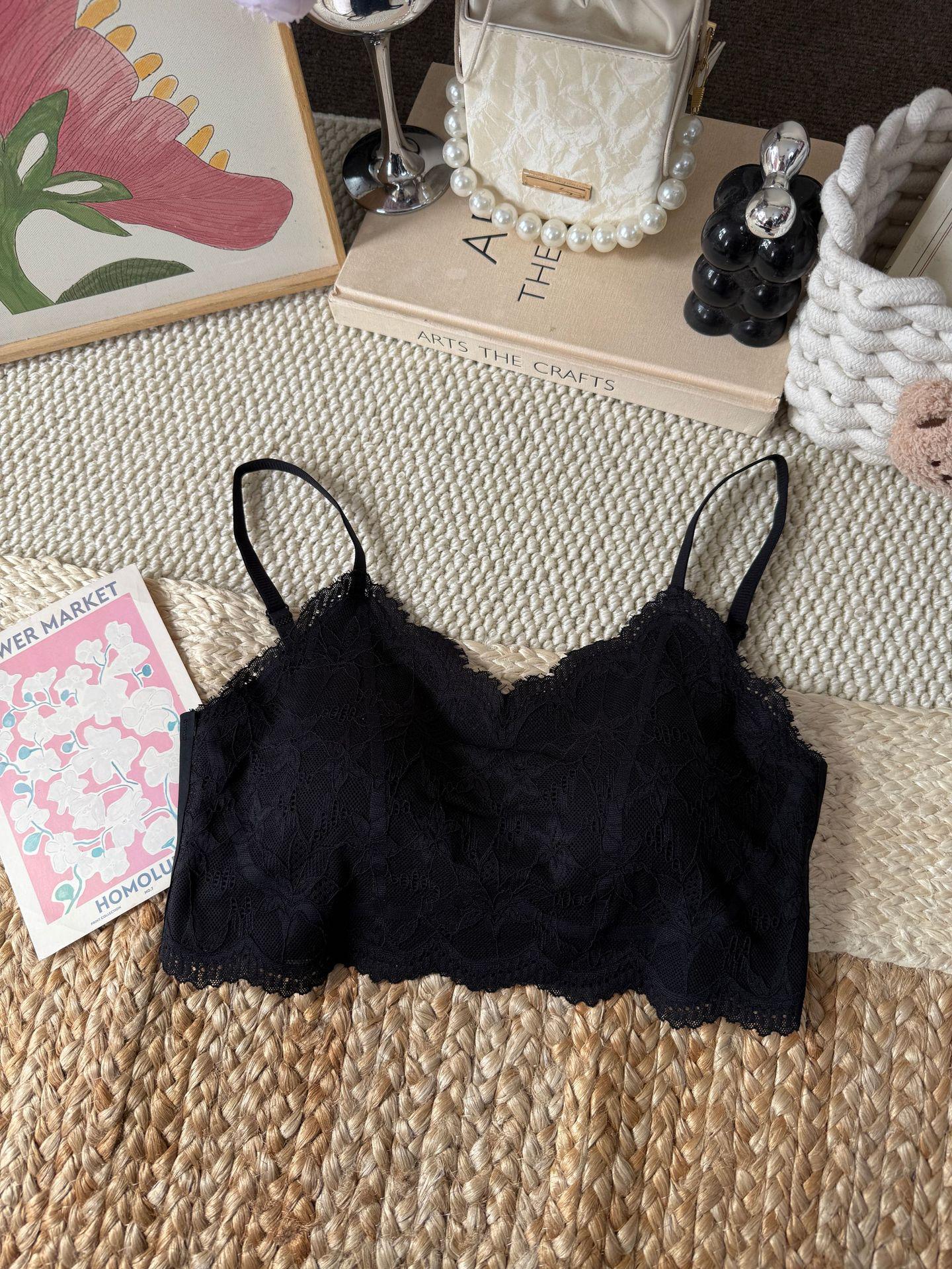 French Pure Desire Lace Jacquard V-Neck Camisole Bra One Size (80-130 Jin) чёрный