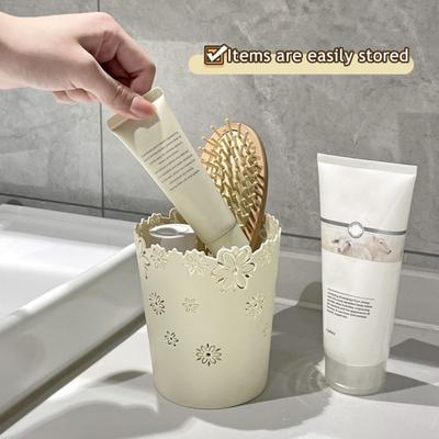 Vanity Table Floral Wastebasket Hollow Flower Patterns Garbage Can Small Desktop Trash Can for Bathroom Office Bedroom Home Decor