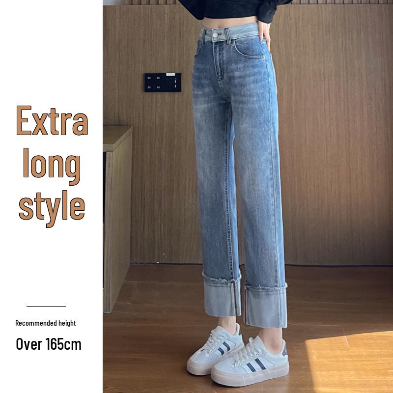 Women's Autumn Patchwork Ripped Straight-Leg Jeans - Cropped, Loose Fit Cigarette Pants