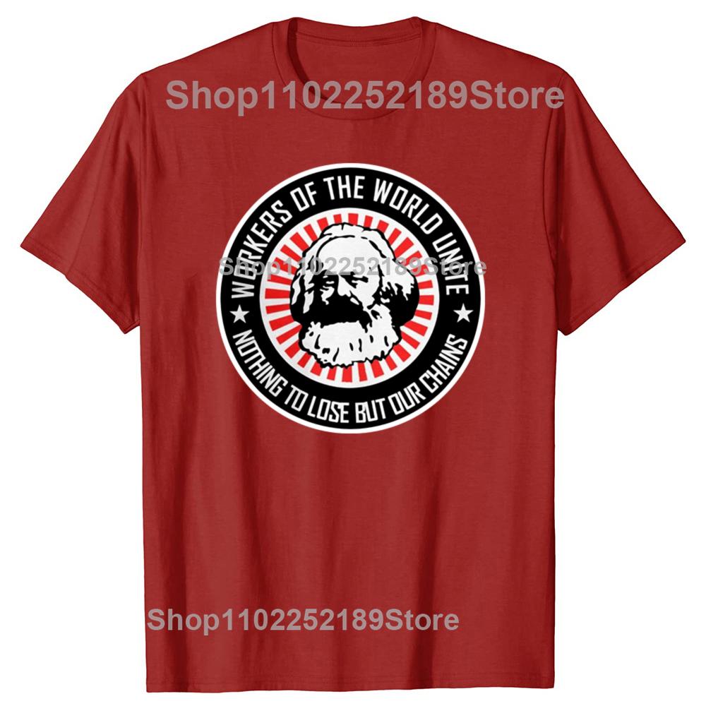 Funny Karl Marx Workers Unite Novelty Communism Marxism Socialism Graphic T-shirts Men Fashion Casual Cotton Oversized T Shirt