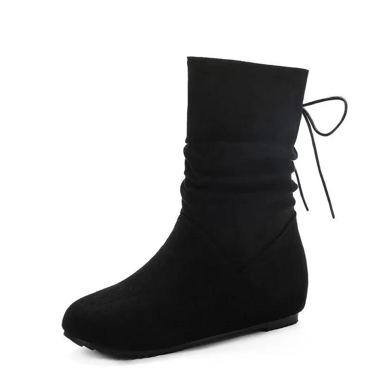 Plus Size Women's Flat Bottom Soft Fleece Short Boots Retro Style round Toe Cotton Lined Warm And Comfortable for Winter