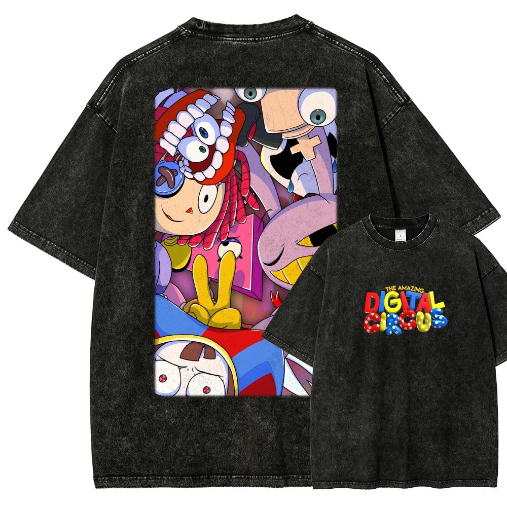 The Amazing Digital Circus Washed T-shirt 2026 New Model Personality Clothes Shirt Year Round Clothing Retro Loose Oversized Plus Size Unisex