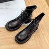 thick-soled Martin boots short boots women's leather spring and autumn single boots British style college lace-up elasticity increases and looks thin