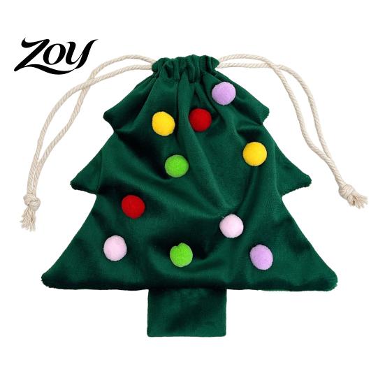 Cute Fur Ball Bell Ornaments Christmas Tree Drawstring Gift Bag, Plush Pom Hanging Reusable Xmas Decorations Ornament, Candy Pouch Decor for