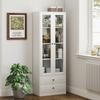 Credenza da cucina con armadietto e 2 cassetti, ante in vetro e ripiani regolabili, 59x30x164 cm, Bianco