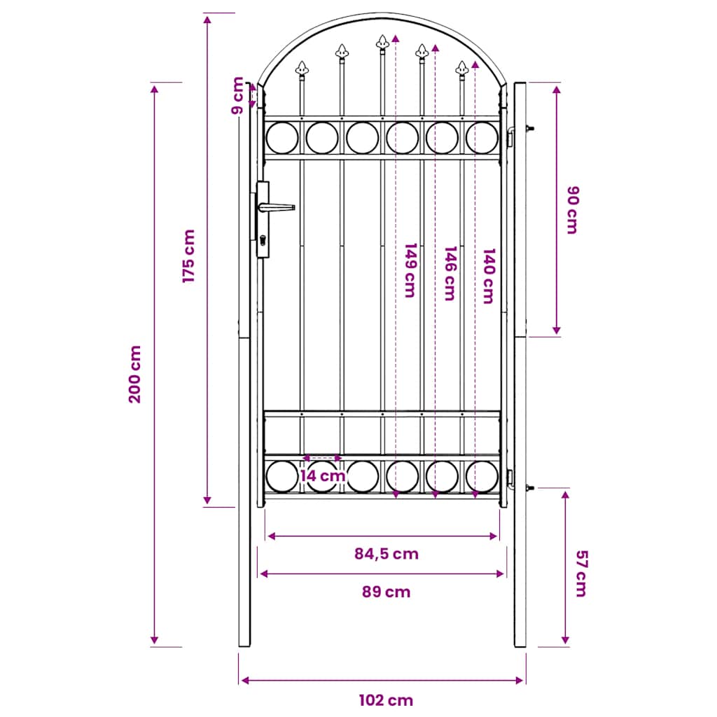 Garden Gate ASSEN with Arch Top Steel 102 X 175 Cm Black