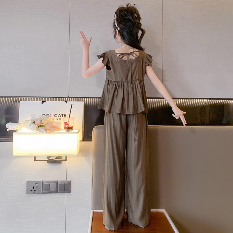 Summer Teen Girls Clothing Sets Children Fashion Princess Tops + Wide Leg Pants 2Pcs Outfits Kids Tracksuit 5 6 8 10 12 14 Years