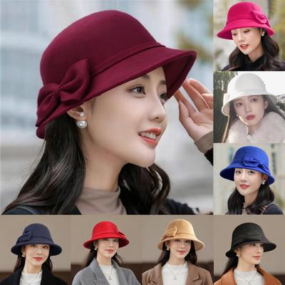 Women's Woolen Top Hat, Round Top Fisherman Hat, Internet Famous Versatile Retro British Basin Hat