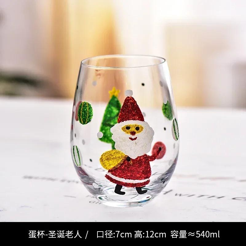 Hand Drawn Flower Patterned Crystal Glass Cup Festival Party Art High Feet Red Wine Cup Family Wine Glass Set Of Three Pieces