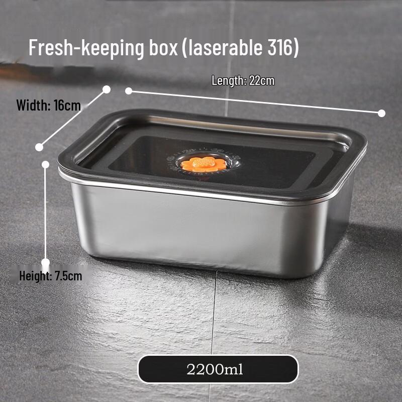 

ZISIZ 304 Stainless Steel Rectangular Food Storage Box, 2200ml (2-Pack)