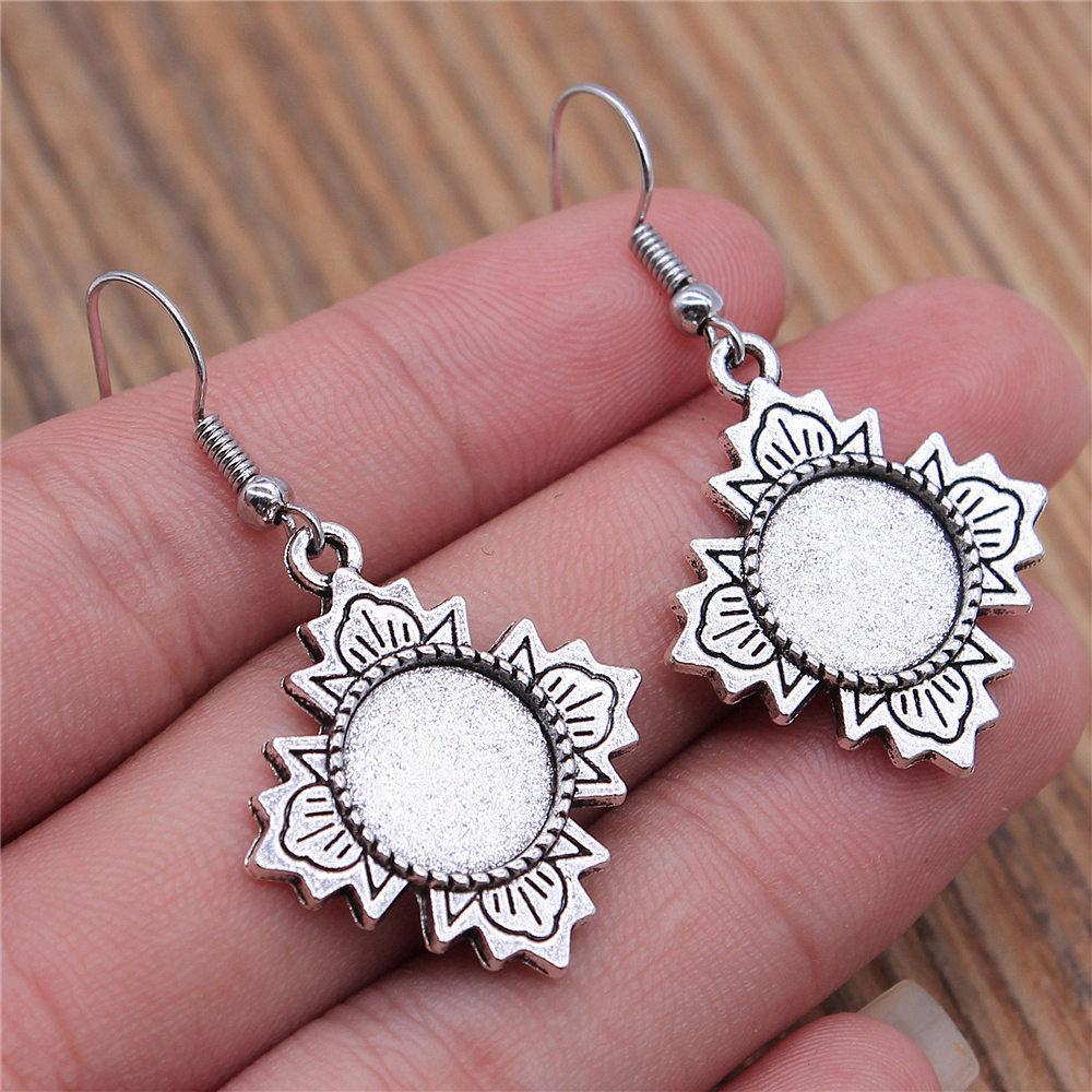 Drop & Dangle Earring Round Ear Hook Glass Cabochon Base Setting Tray Minimalist Jewelry ComponentsEarring Size 18x19mm QE025