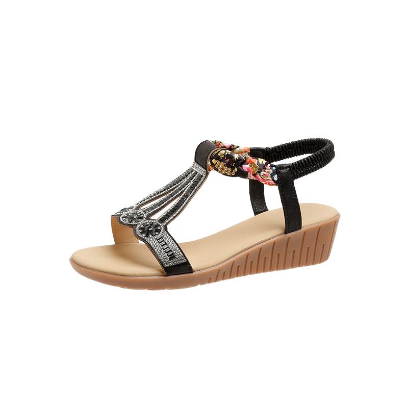 Wedge sandals women's large size summer new bohemian rhinestone elastic foot sandals