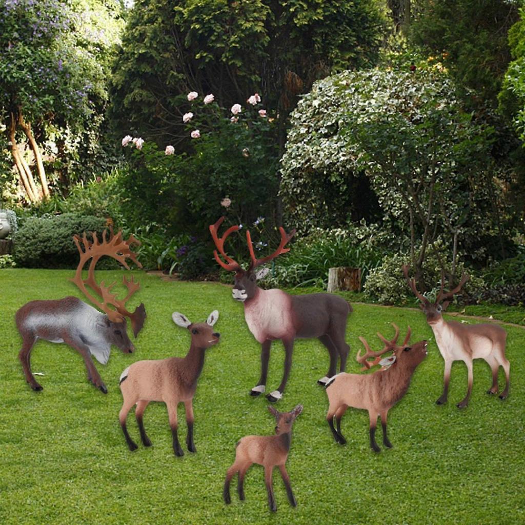 6x Elk Sika Deer Toys Model Action Figures Crafts Forest Cake Toppers Decor