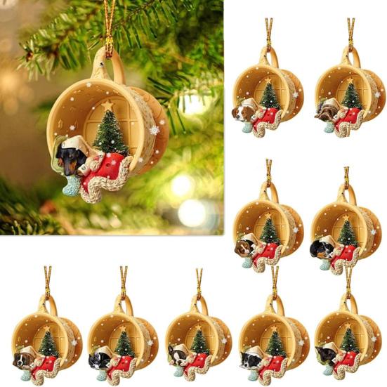 Animals Sleeping In A Tiny Cup Christmas Ornament Acrylic 2D Dog/Ferret/Sheep