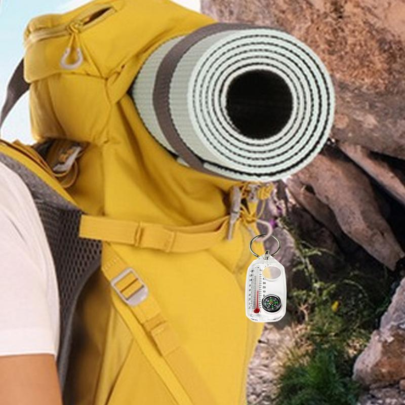 Outdoor Mini Buckle Compass Survival Thermometers Compass Keychain Multi Tool Pocket Sized Small Gear For Hiking Mountaineering