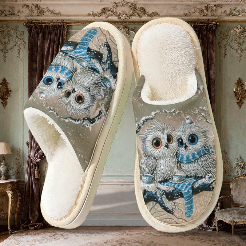 Exclusive Men s Cotton Slippers with Double Print Owl Pattern US 10-11