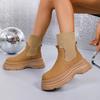 Retro Khaki Thick Bottom Ankle Boots Women 2025 Winter Stretch Fabric Chelsea Boots with Platform Comfort Slip On Shoes