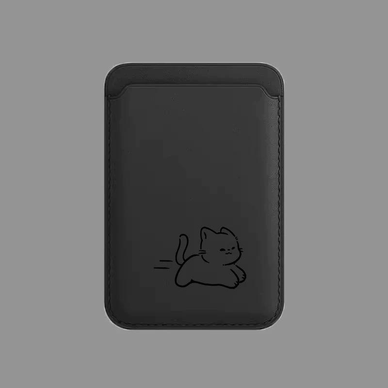 

Small Fish Cat MAGsafe Leather Card Holder Case for Apple Phones Single Card Holder