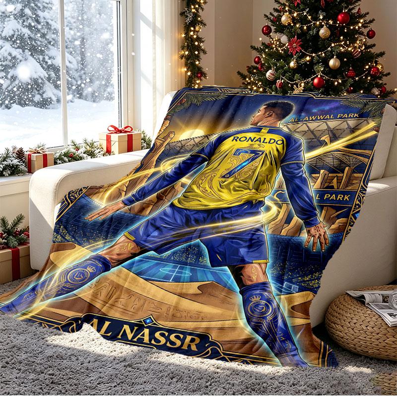 Cristiano Ronaldo Pattern Blanket for Home Decoration, Bed, Sofa, Car Travel, Camping, Suitable for All Seasons, Birthday Christmas Gift