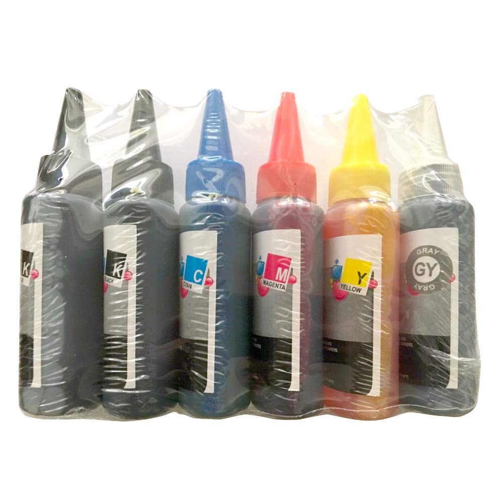 Canon Compatible Ink PGBK Pigment Ink Compatible with All Large Capacity Refill, 100ml, 6-Color Set, (BK/C/M/Y/GY Dye) Bottle, Models,