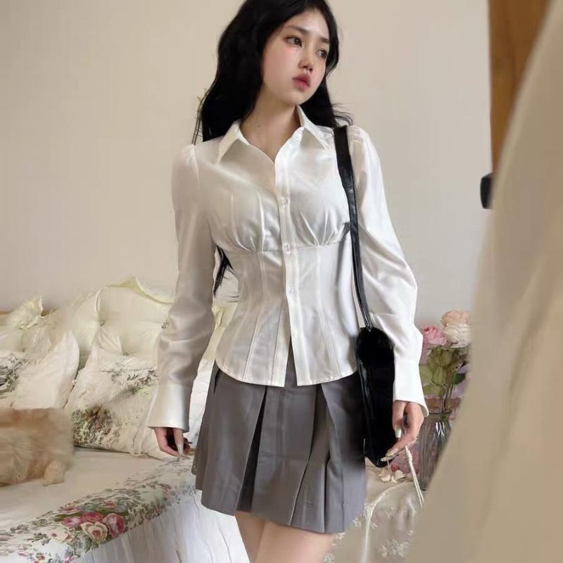 Deeptown Sexy Bílé Dámské Blůzky Tuniky Korejská Móda Košile Šik Harajuku Preppy Elegantní Dámský Japonský Styl Ležérní JK Slim