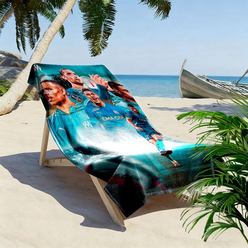 Olympique de Marseille Print Beach Towel, Large Soft Quick Dry Towel for Beach Camping Swimming