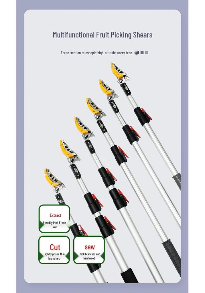 Telescopic High-Altitude Fruit Picker with Shears for Lychee, Yangmei, and Loquat